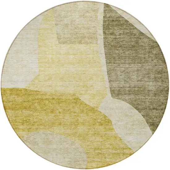 8' Gold Beige And Wheat Round Abstract Washable Indoor Outdoor Area Rug Photo 4