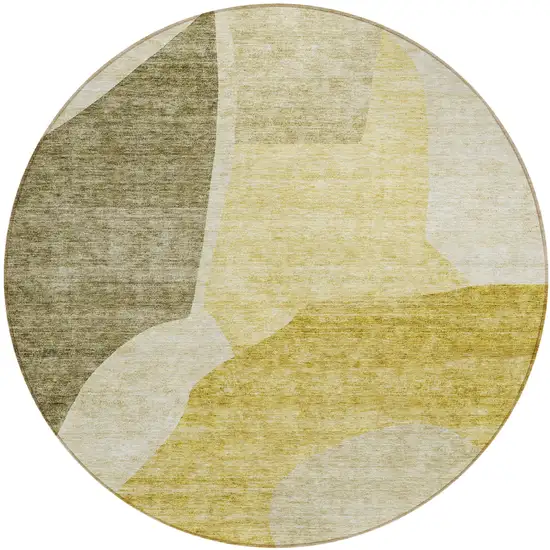 8' Gold Beige And Wheat Round Abstract Washable Indoor Outdoor Area Rug Photo 2