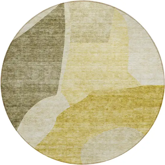 8' Gold Beige And Wheat Round Abstract Washable Indoor Outdoor Area Rug Photo 2