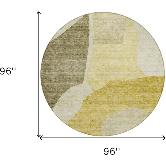8' Gold Beige And Wheat Round Abstract Washable Indoor Outdoor Area Rug Photo 3
