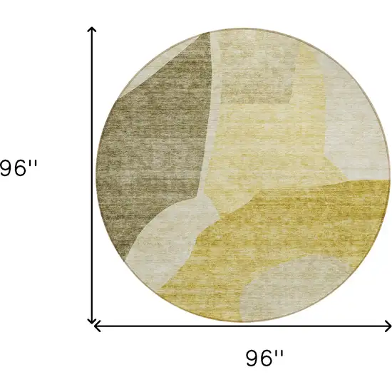 8' Gold Beige And Wheat Round Abstract Washable Indoor Outdoor Area Rug Photo 3