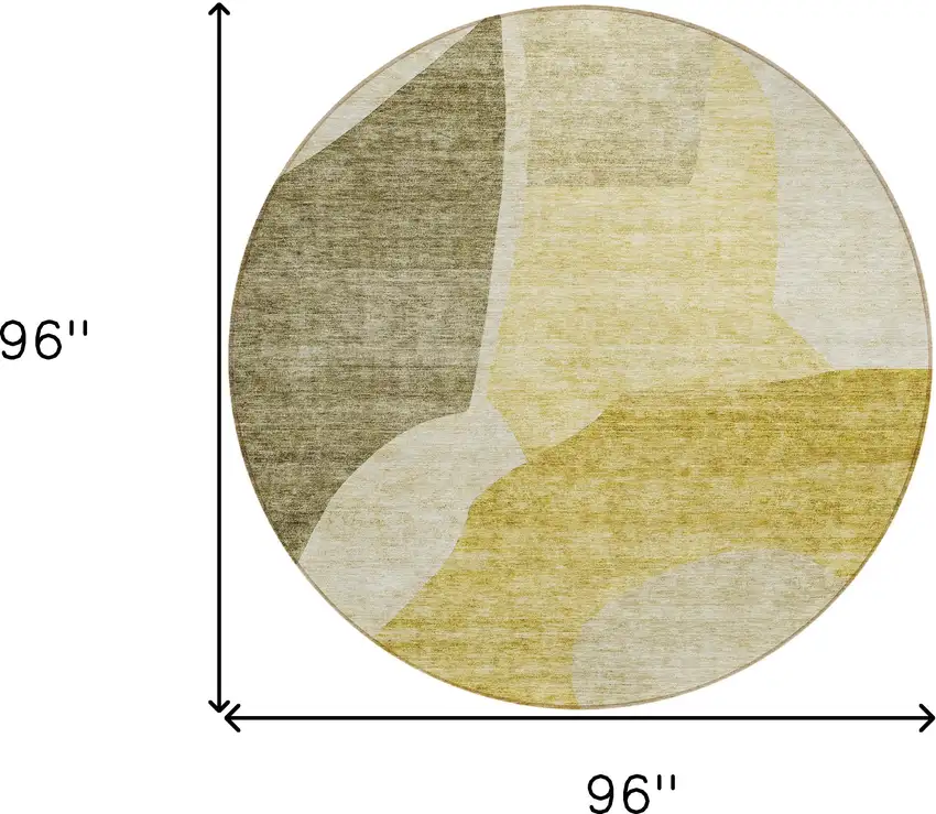 8' Gold Beige And Wheat Round Abstract Washable Indoor Outdoor Area Rug Photo 3