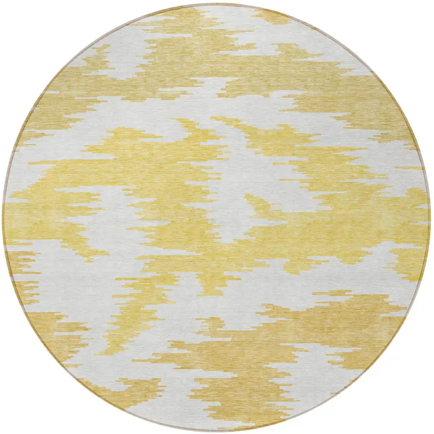 8' Gold Beige And Wheat Round Abstract Washable Indoor Outdoor Area Rug Photo 5