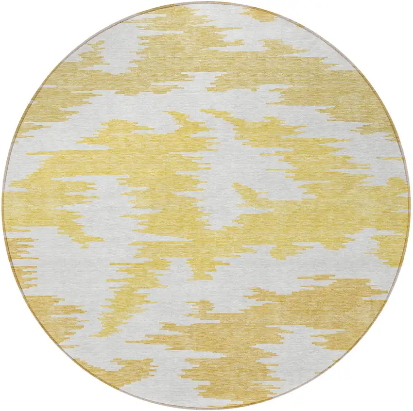8' Gold Beige And Wheat Round Abstract Washable Indoor Outdoor Area Rug Photo 5