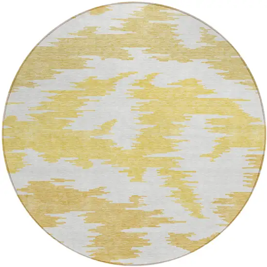 8' Gold Beige And Wheat Round Abstract Washable Indoor Outdoor Area Rug Photo 1