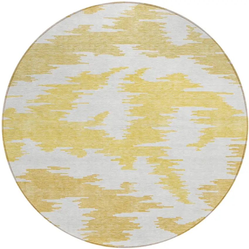 8' Gold Beige And Wheat Round Abstract Washable Indoor Outdoor Area Rug Photo 1