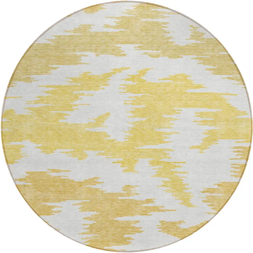 8' Gold Beige And Wheat Round Abstract Washable Indoor Outdoor Area Rug Photo 1