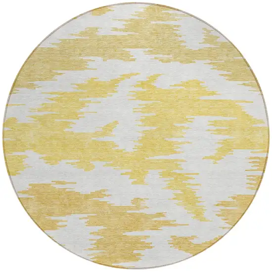 8' Gold Beige And Wheat Round Abstract Washable Indoor Outdoor Area Rug Photo 4