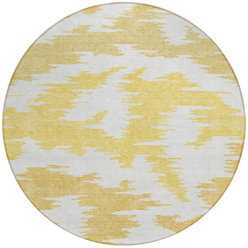 8' Gold Beige And Wheat Round Abstract Washable Indoor Outdoor Area Rug Photo 4