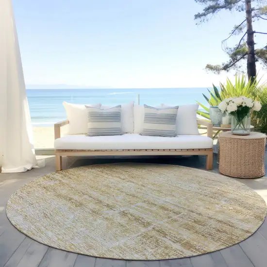8' Gold Beige And Wheat Round Abstract Washable Indoor Outdoor Area Rug Photo 5