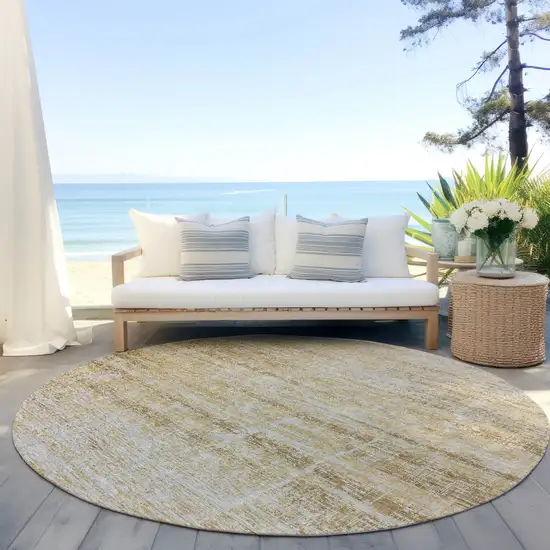 8' Gold Beige And Wheat Round Abstract Washable Indoor Outdoor Area Rug Photo 5