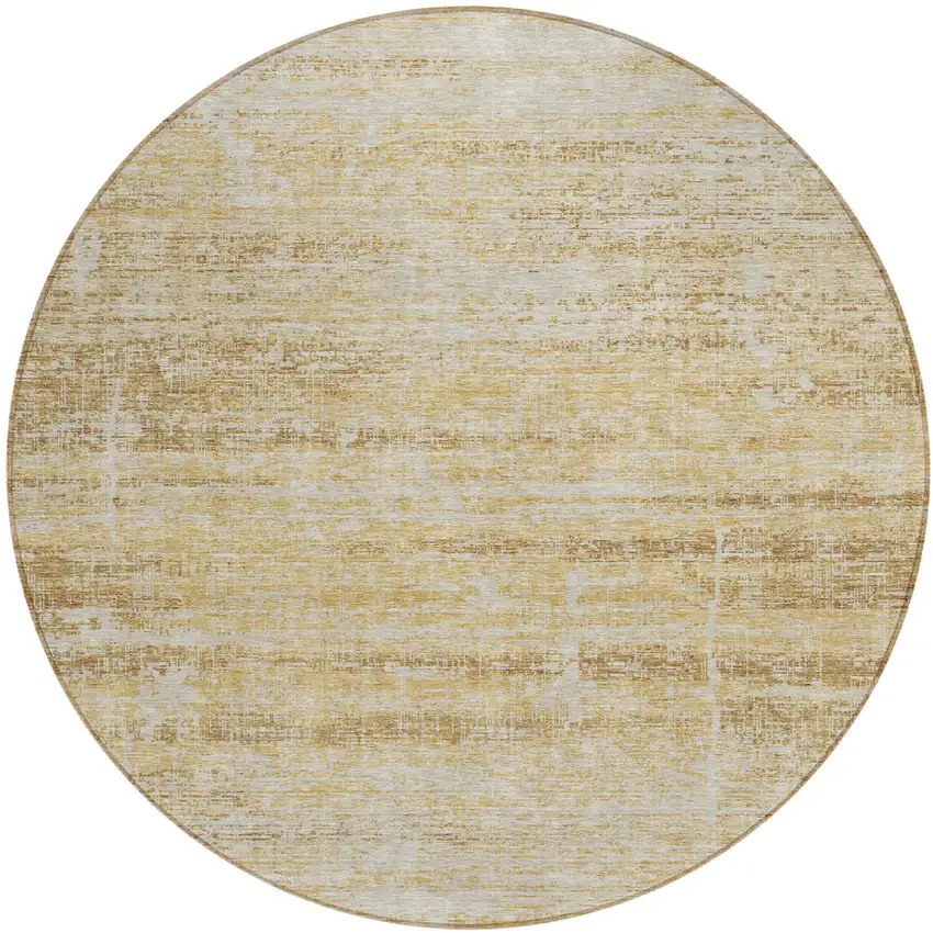 8' Gold Beige And Wheat Round Abstract Washable Indoor Outdoor Area Rug Photo 1