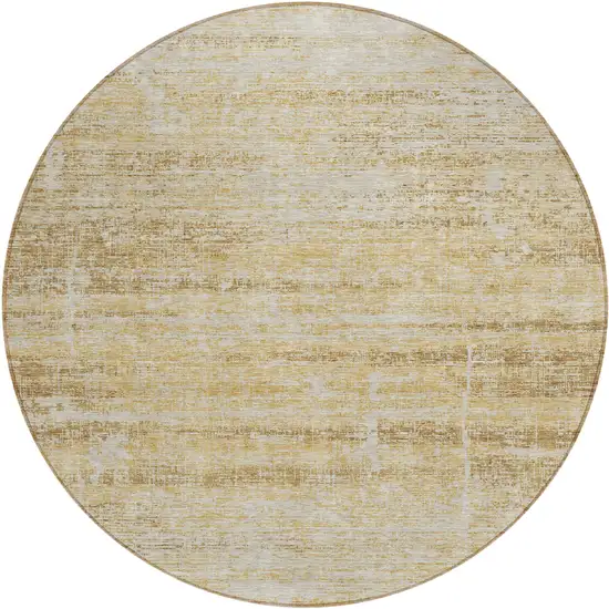 8' Gold Beige And Wheat Round Abstract Washable Indoor Outdoor Area Rug Photo 1