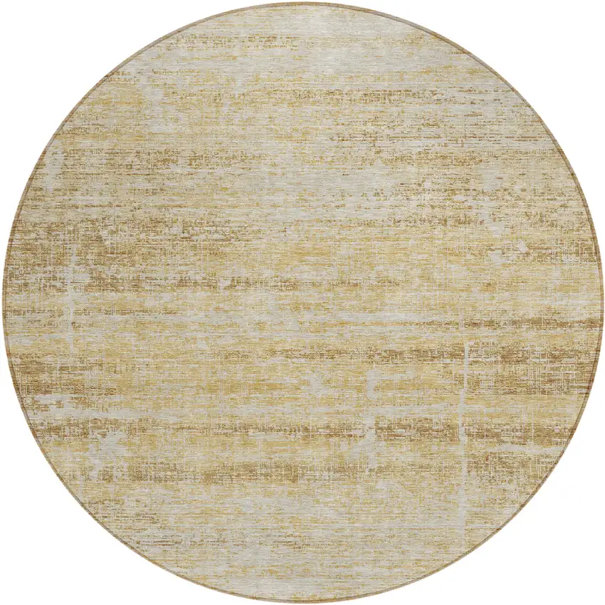 8' Gold Beige And Wheat Round Abstract Washable Indoor Outdoor Area Rug Photo 1