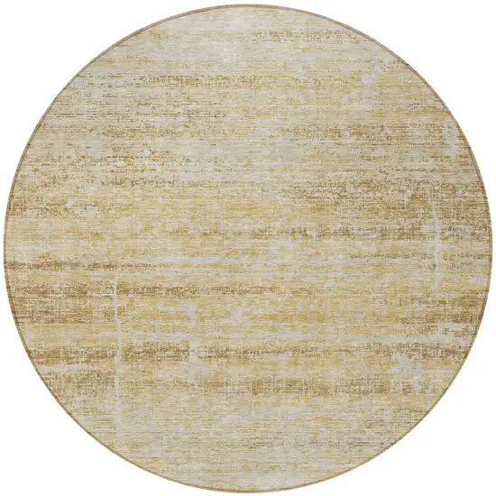 8' Gold Beige And Wheat Round Abstract Washable Indoor Outdoor Area Rug Photo 4