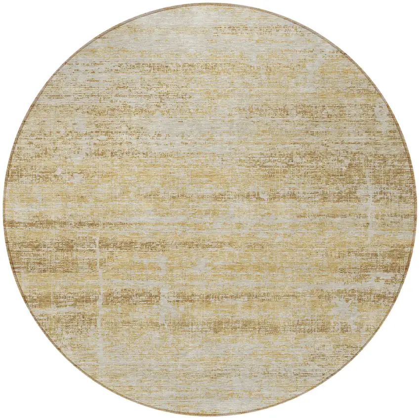 8' Gold Beige And Wheat Round Abstract Washable Indoor Outdoor Area Rug Photo 4