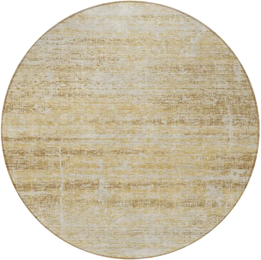 8' Gold Beige And Wheat Round Abstract Washable Indoor Outdoor Area Rug Photo 4