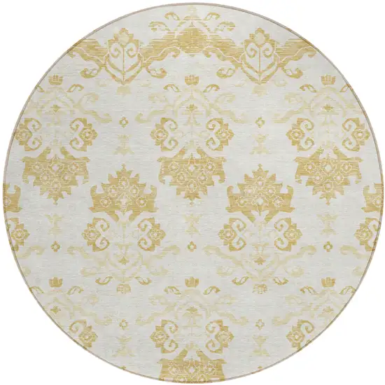 8' Gold Beige And Wheat Round Oriental Washable Indoor Outdoor Area Rug Photo 1