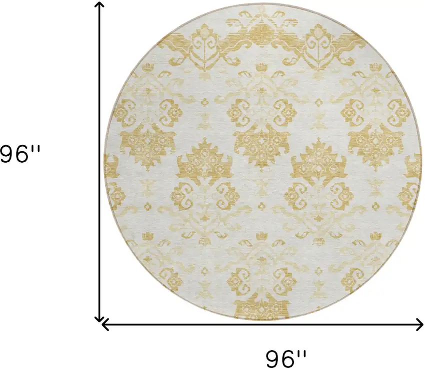 8' Gold Beige And Wheat Round Oriental Washable Indoor Outdoor Area Rug Photo 3