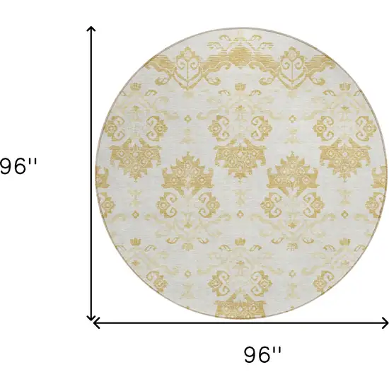 8' Gold Beige And Wheat Round Oriental Washable Indoor Outdoor Area Rug Photo 3