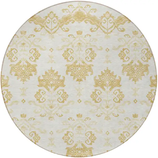 8' Gold Beige And Wheat Round Oriental Washable Indoor Outdoor Area Rug Photo 5