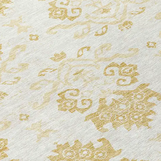 8' Gold Beige And Wheat Round Oriental Washable Indoor Outdoor Area Rug Photo 9