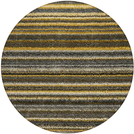 8' Gold Beige And Wheat Round Striped Washable Indoor Outdoor Area Rug Photo 2