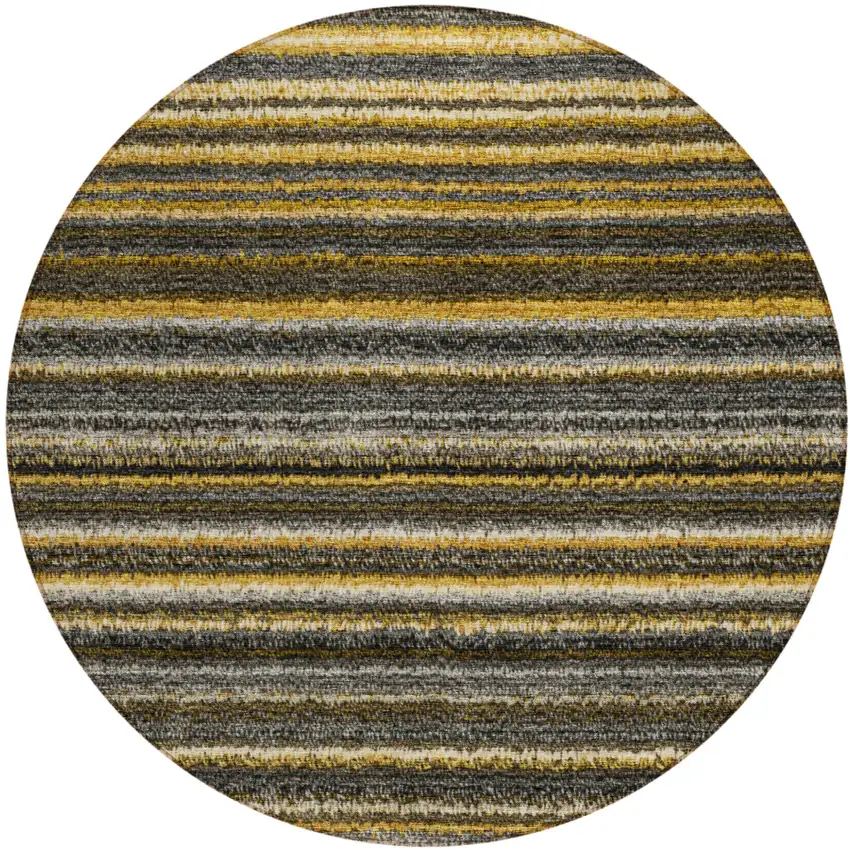 8' Gold Beige And Wheat Round Striped Washable Indoor Outdoor Area Rug Photo 2