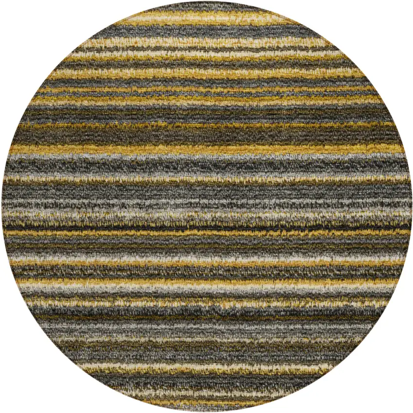 8' Gold Beige And Wheat Round Striped Washable Indoor Outdoor Area Rug Photo 2