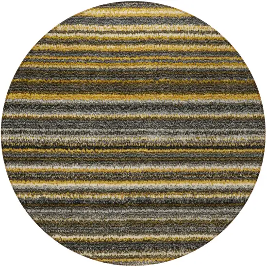 8' Gold Beige And Wheat Round Striped Washable Indoor Outdoor Area Rug Photo 5