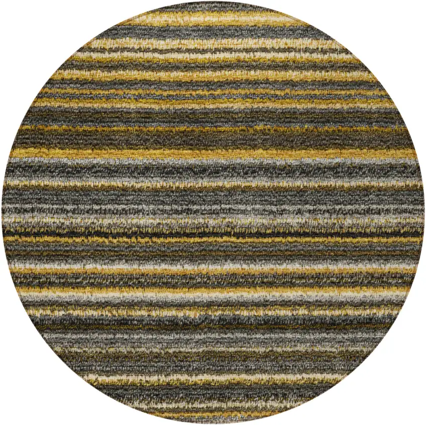 8' Gold Beige And Wheat Round Striped Washable Indoor Outdoor Area Rug Photo 5