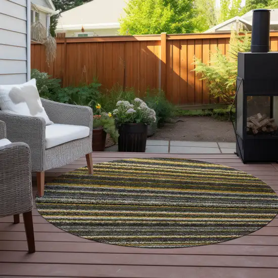 8' Gold Beige And Wheat Round Striped Washable Indoor Outdoor Area Rug Photo 6