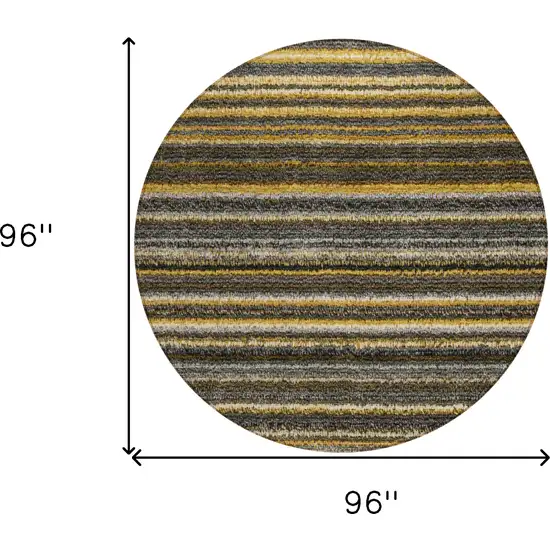 8' Gold Beige And Wheat Round Striped Washable Indoor Outdoor Area Rug Photo 3