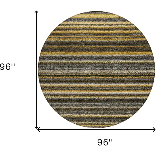 8' Gold Beige And Wheat Round Striped Washable Indoor Outdoor Area Rug Photo 3