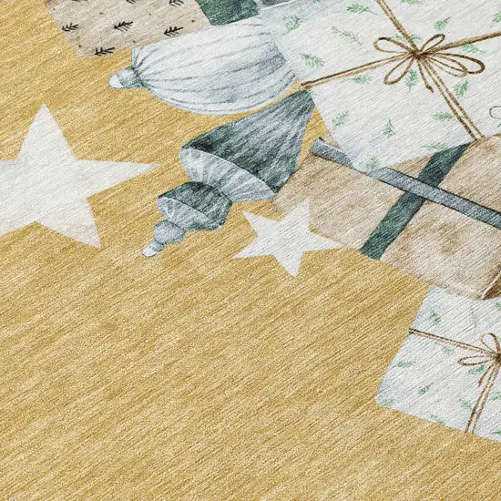 8' Gold Beige Ivory And Taupe Round Geometric Washable Indoor Outdoor Area Rug Photo 9