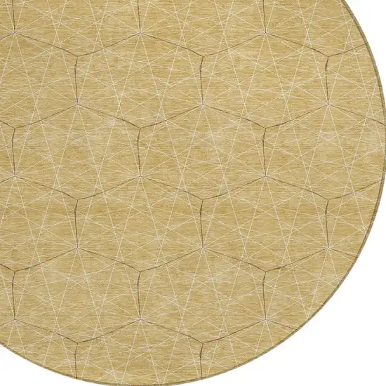 8' Gold Black And Beige Round Geometric Washable Indoor Outdoor Area Rug Photo 4