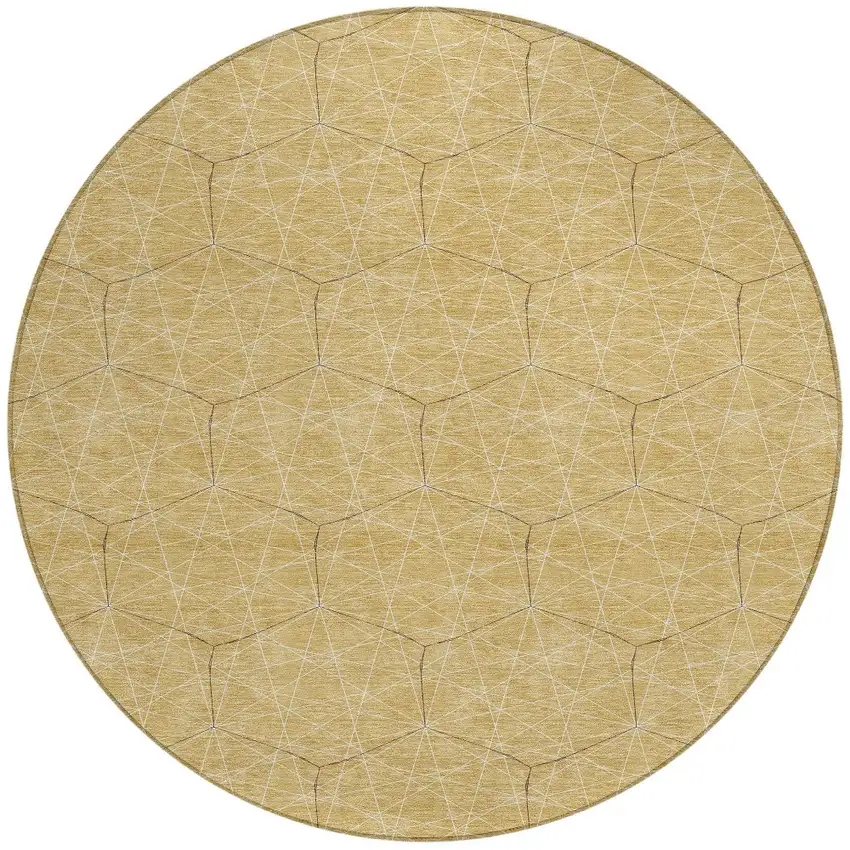 8' Gold Black And Beige Round Geometric Washable Indoor Outdoor Area Rug Photo 5