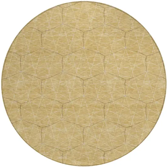 8' Gold Black And Beige Round Geometric Washable Indoor Outdoor Area Rug Photo 2