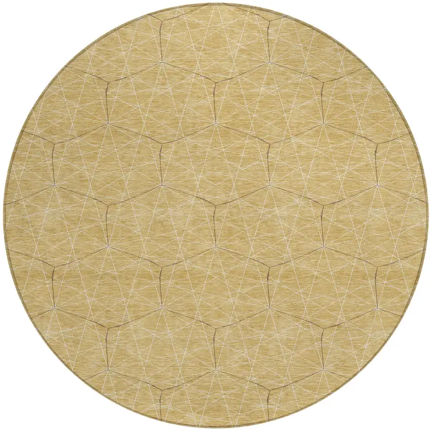 8' Gold Black And Beige Round Geometric Washable Indoor Outdoor Area Rug Photo 2
