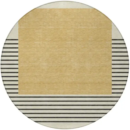 8' Gold Black And Beige Round Striped Washable Indoor Outdoor Area Rug Photo 5