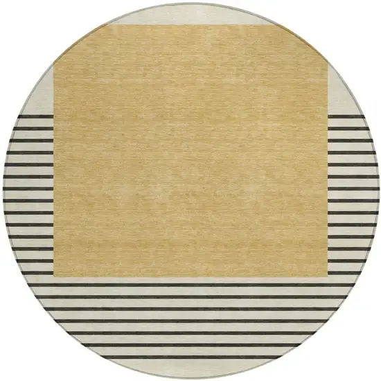 8' Gold Black And Beige Round Striped Washable Indoor Outdoor Area Rug Photo 2