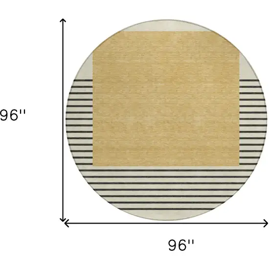 8' Gold Black And Beige Round Striped Washable Indoor Outdoor Area Rug Photo 3