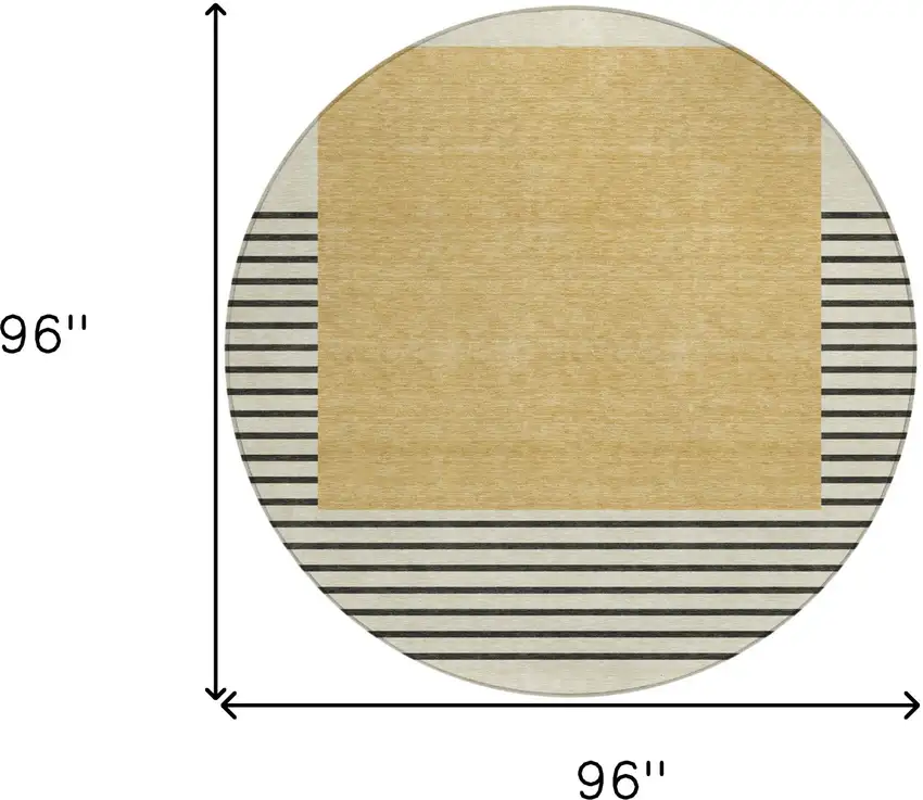 8' Gold Black And Beige Round Striped Washable Indoor Outdoor Area Rug Photo 3