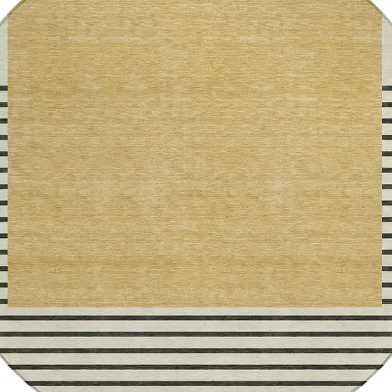 8' Gold Black And Beige Round Striped Washable Indoor Outdoor Area Rug Photo 4