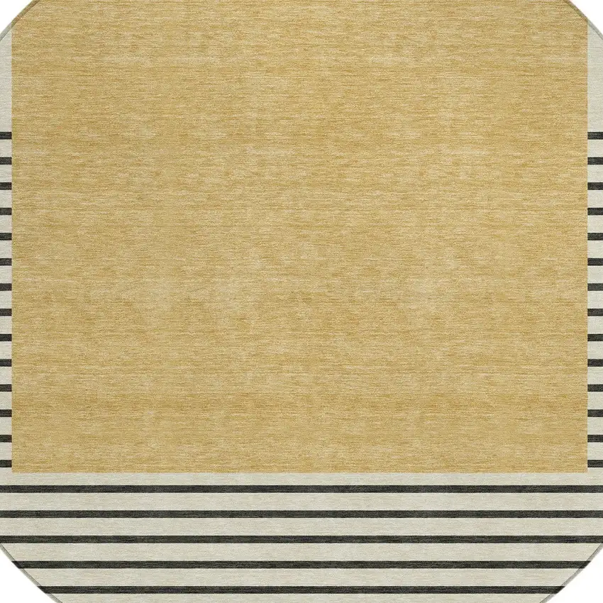 8' Gold Black And Beige Round Striped Washable Indoor Outdoor Area Rug Photo 4