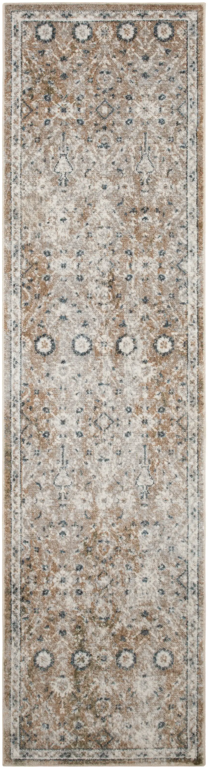 6' Gold Black And Gray Floral Distressed Runner Rug Photo 8