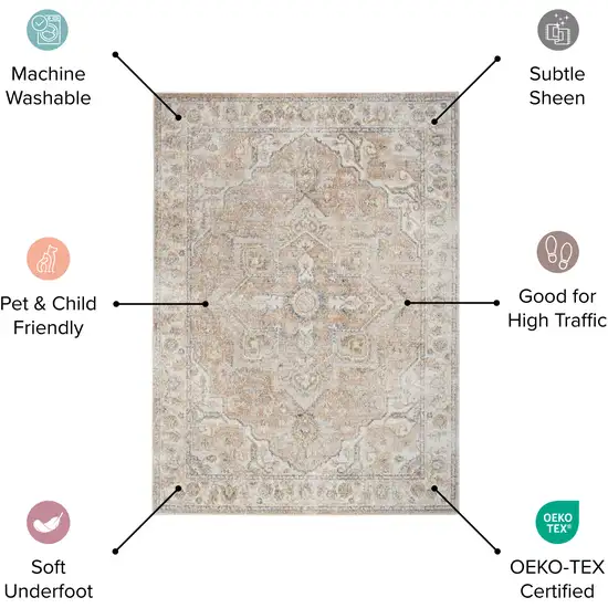 6' Gold Black And Gray Floral Distressed Runner Rug Photo 7