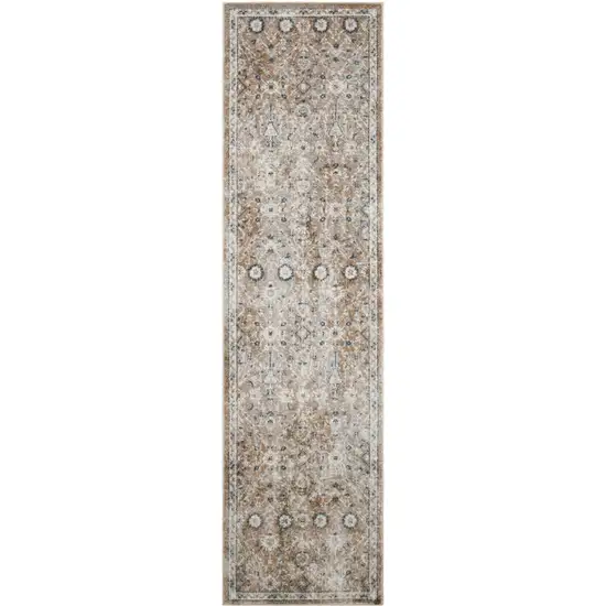 6' Gold Black And Gray Floral Distressed Runner Rug Photo 9