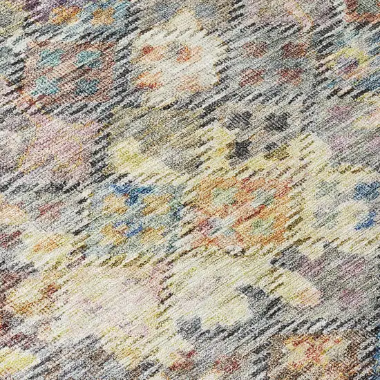 8' Gold Blue And Brown Round Floral Washable Indoor Outdoor Area Rug Photo 5