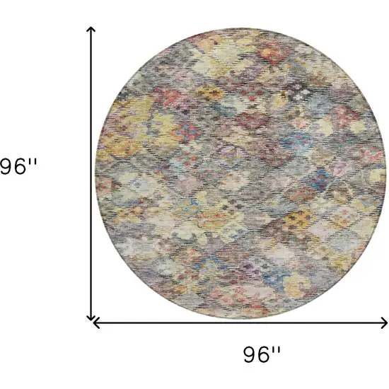 8' Gold Blue And Brown Round Floral Washable Indoor Outdoor Area Rug Photo 8